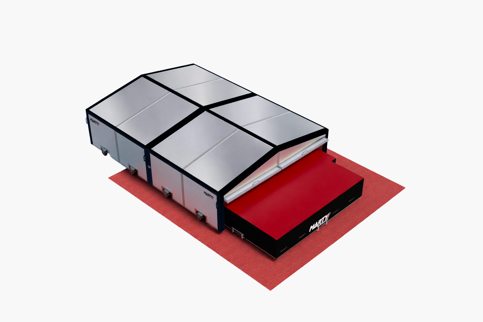 Abris de sautoir Hauteur – 6m70 x 3m80 – Monobloc / Roues fixes