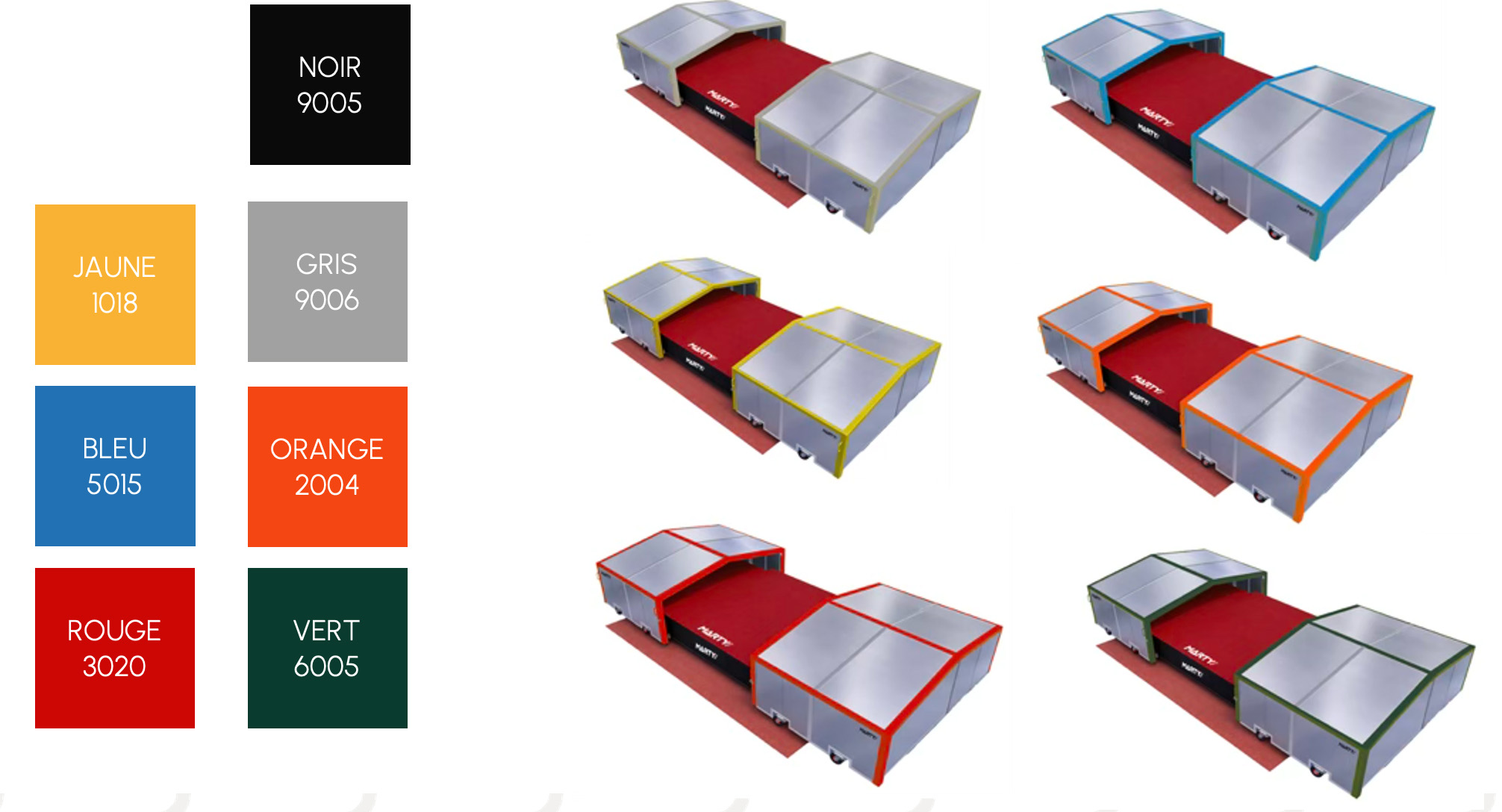 Abris de sautoir Hauteur – 6m70 x 4m90 – 2 parties / Roues pivotantes